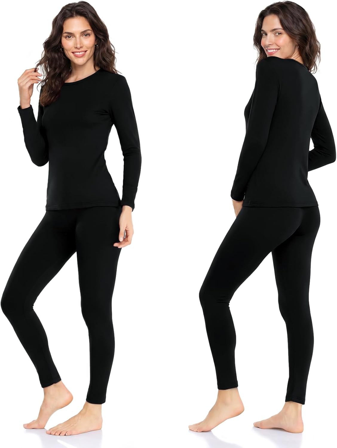 two-piece set: long-sleeve crew-neck thermal top and full-length long johns