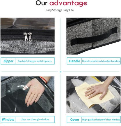 two pull handles (front + side) for under-bed retrieval
