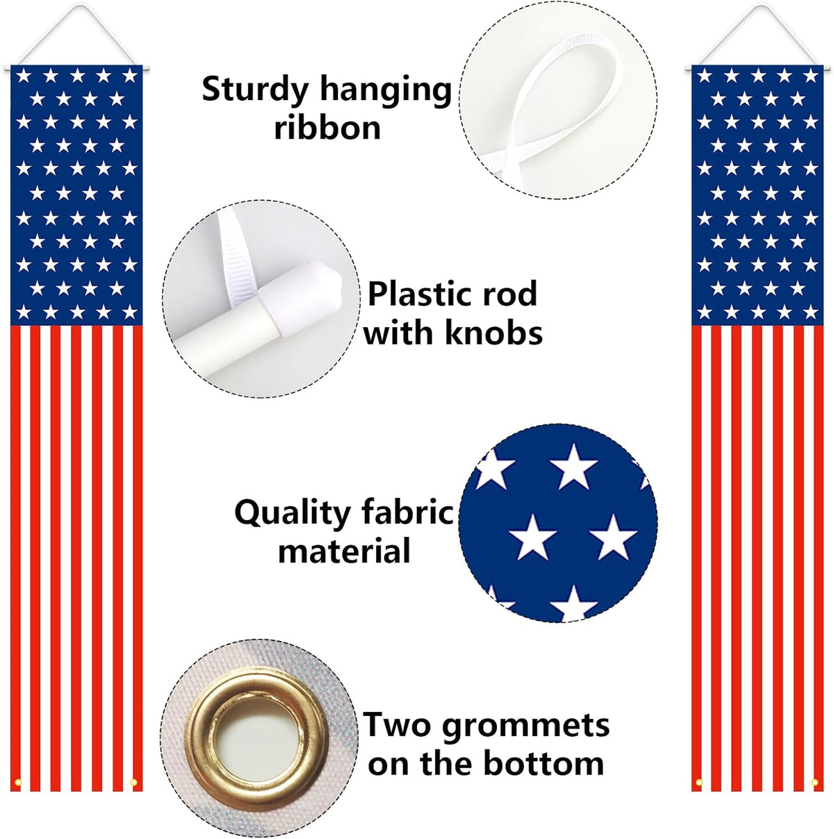 two reinforced grommet holes at bottom for wind-resistant hanging