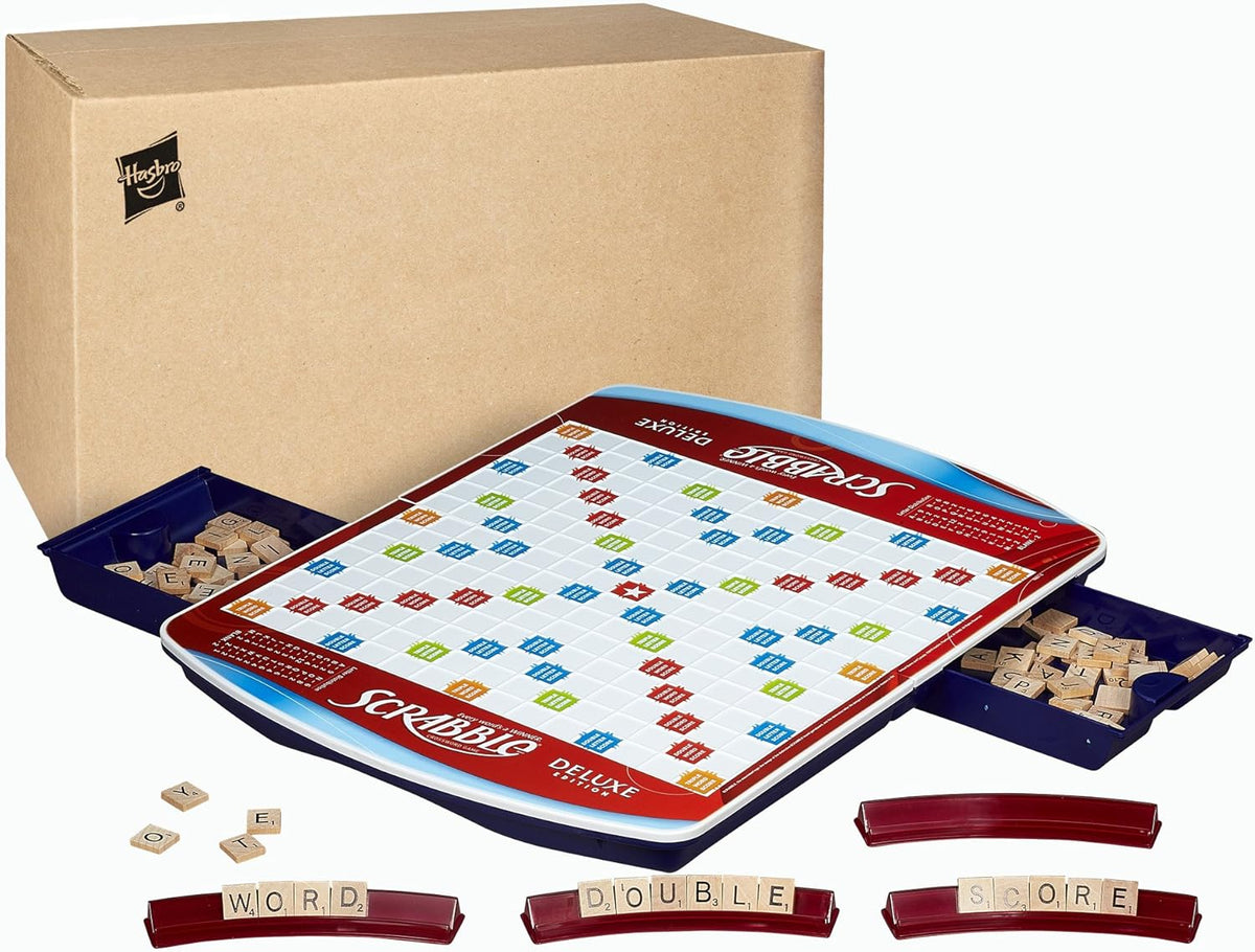 two slide-and-store trays that hold tiles and racks between plays