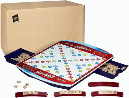 two slide-and-store trays that hold tiles and racks between plays