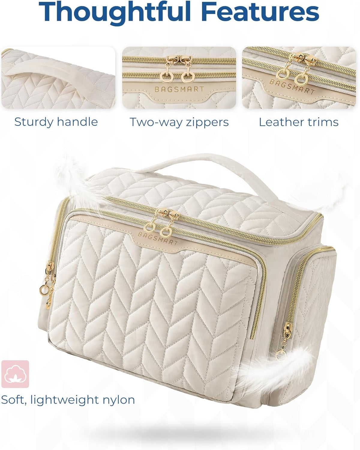 two-way zippers with wide-open design and integrated carry handle