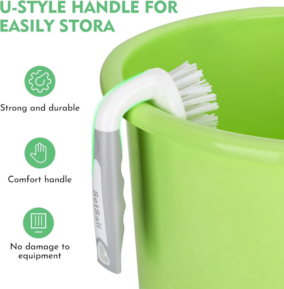 u-shape handle with built-in hanging hole for vertical storage
