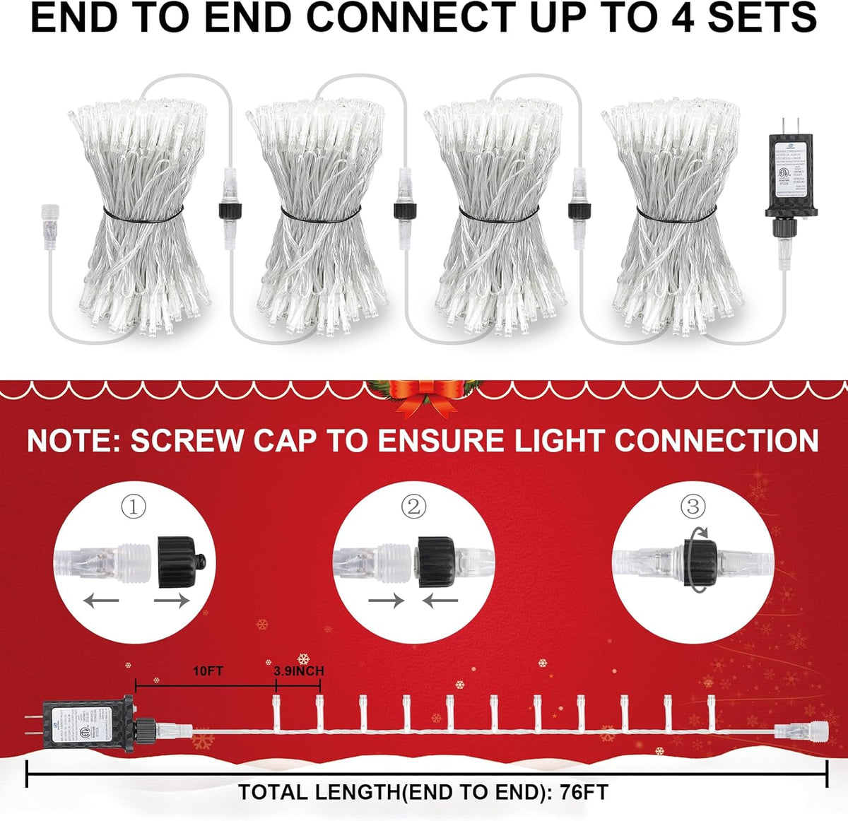 ul-certified 29v low-voltage plug with 10 ft lead wire and 4-inch bulb spacing