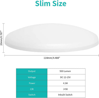 Ultra Slim RV LED Puck Light – Clean Line Ceiling Fixture for Minimalist Camper Interiors, 0.8 Inch Profile 12V
