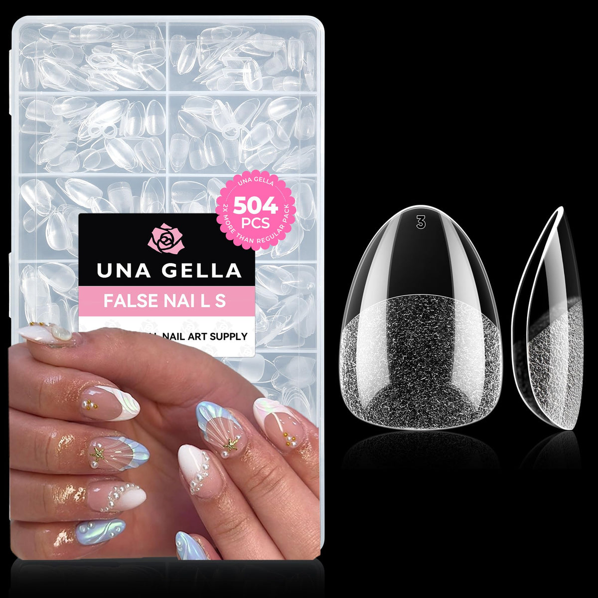 UNA GELLA Extra Short Almond Nail Tips Full Cover 504PCS Gel Nail Tips Short Almond Shaped Nails Tips Soft Gelly Gel Clear Fake Nails Tip for Acrylic Nail Tip Soak Off Home DIY Salon Nails 12 Sizes