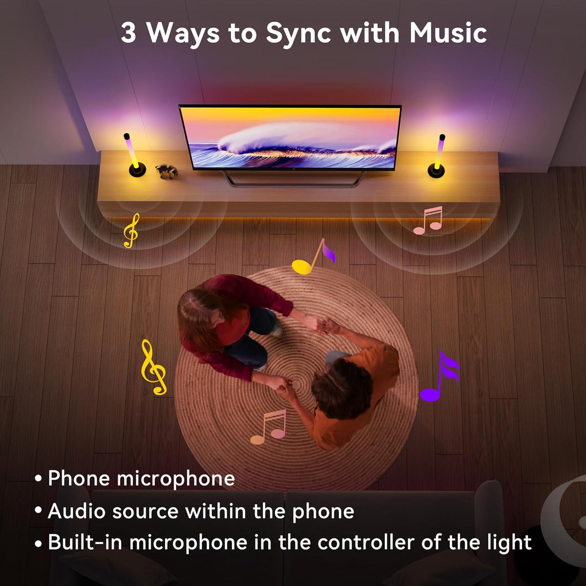 usb-powered 5v input with 60-inch cord and auto on/off sync to source device