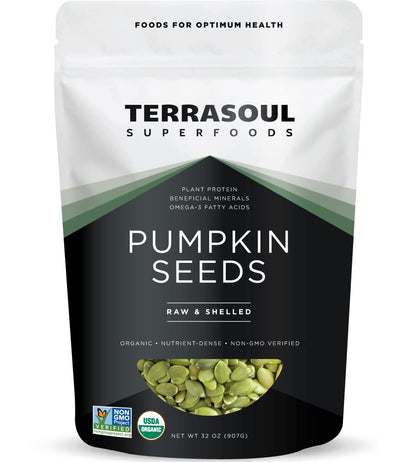 usda organic, non-gmo raw pumpkin seeds (cucurbita pepo) — shelled pepitas