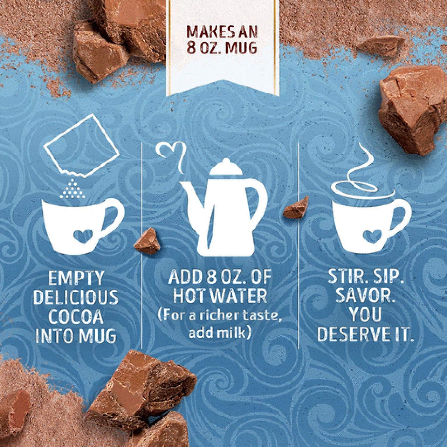 uses premium imported cocoa for rich chocolate flavor