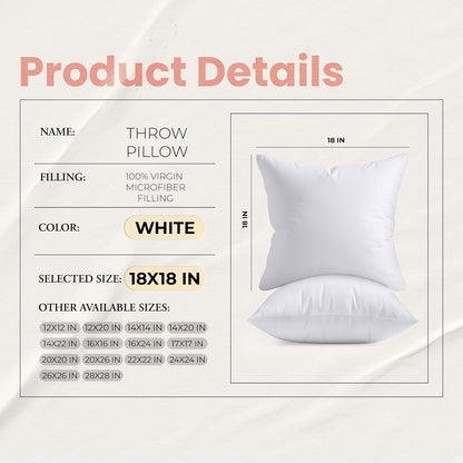 Utopia Bedding 18x18 Lumbar Pillow Inserts – Plush Support Cushions for Desk Sitters and Self-Care Spaces