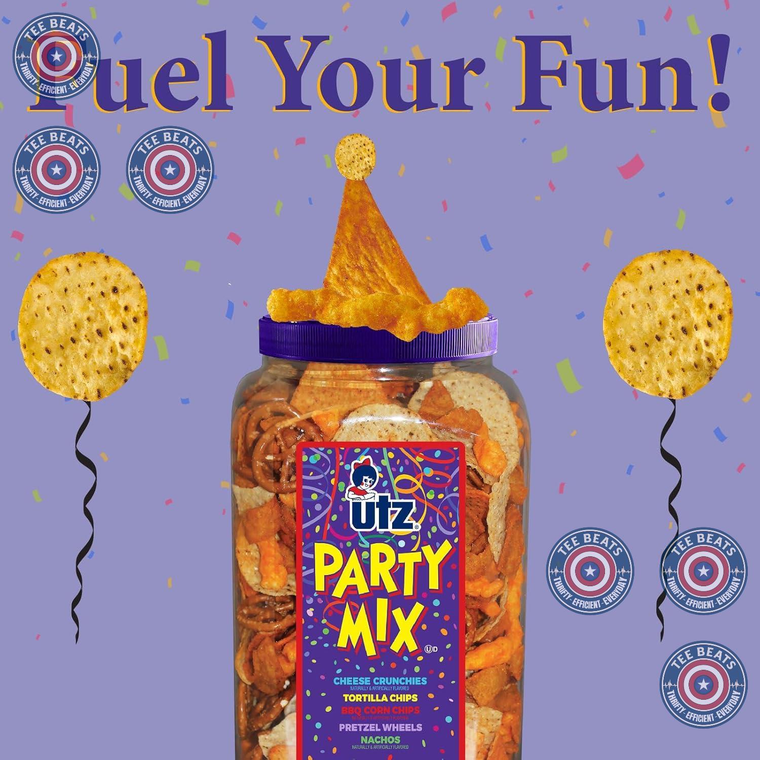 Utz Party Mix 26 oz Barrel - One-Container Snack Solution for Clutter-Free Pantries and Intentional Homes