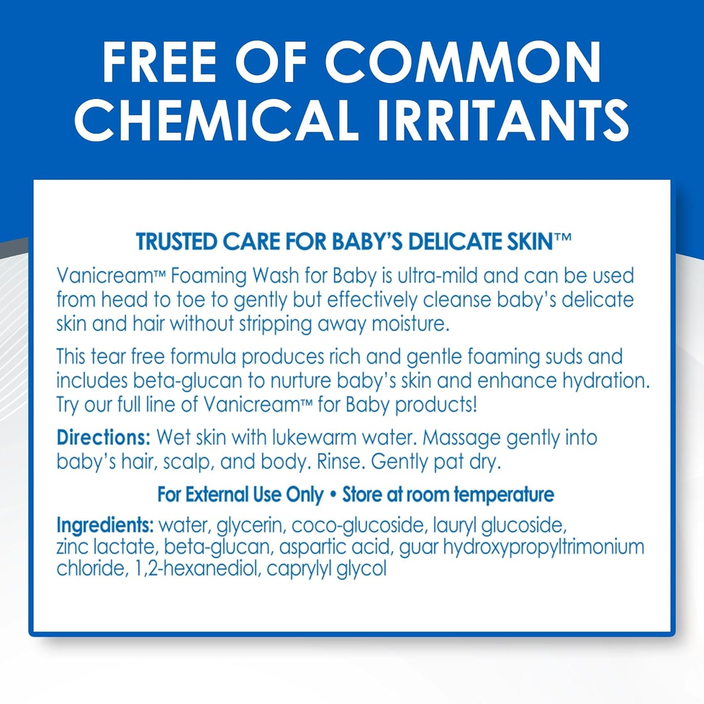 Vanicream Foaming Wash for Baby – Gentle Tear-Free Shampoo and Body Wash for Kids Bath Time, Sensitive Skin Safe