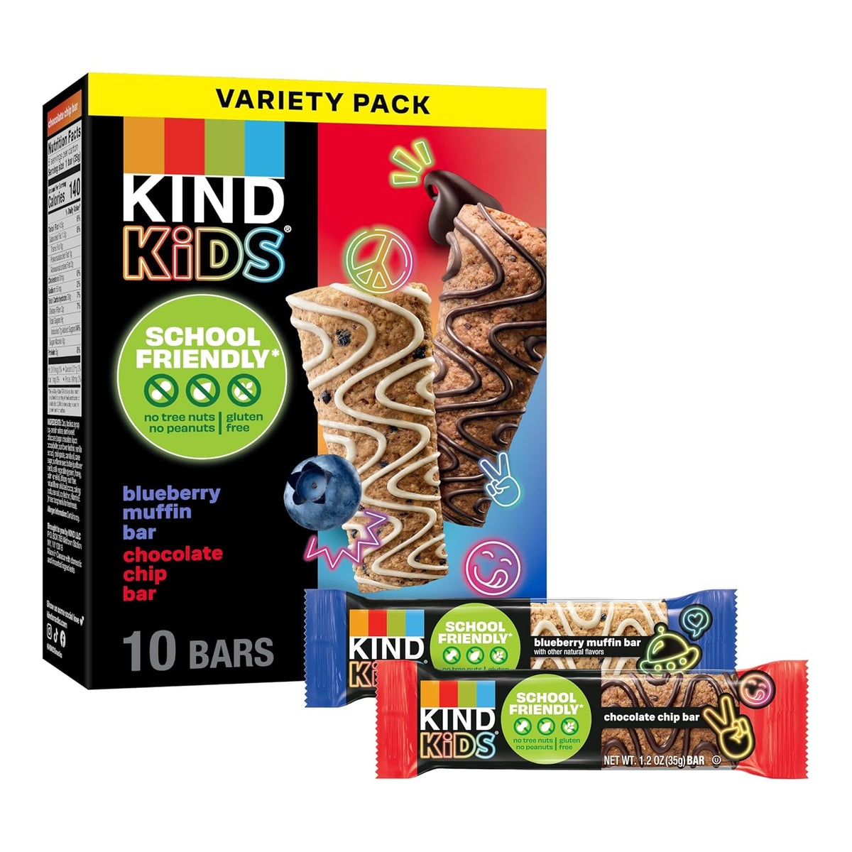 variety pack of 5 blueberry muffin bars plus 5 chocolate chip bars in 1.2oz portions