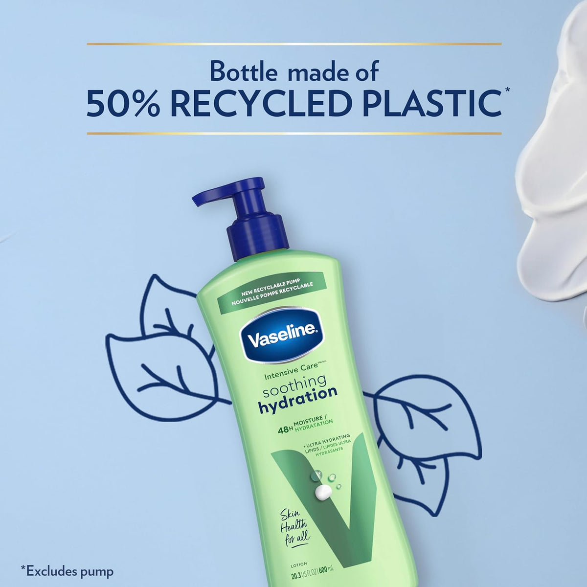 Vaseline Intensive Care Body Lotion for Dry Skin – Clean Pump-Bottle Moisturizer for Clutter-Free Countertops, Pack of 3