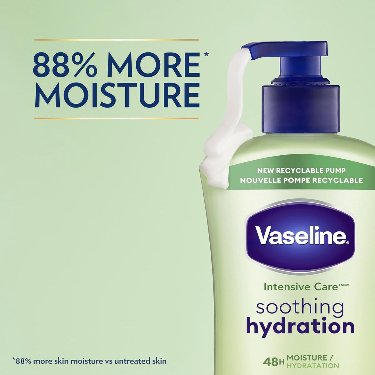 Vaseline Intensive Care Body Lotion for Dry Skin – Clean Pump-Bottle Moisturizer for Clutter-Free Countertops, Pack of 3