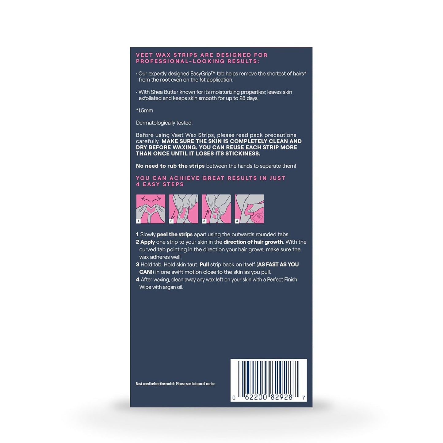 VEET Ready-To-Use Wax Strips – No-Fuss Hair Removal, Simple & Effective Body Grooming Solution