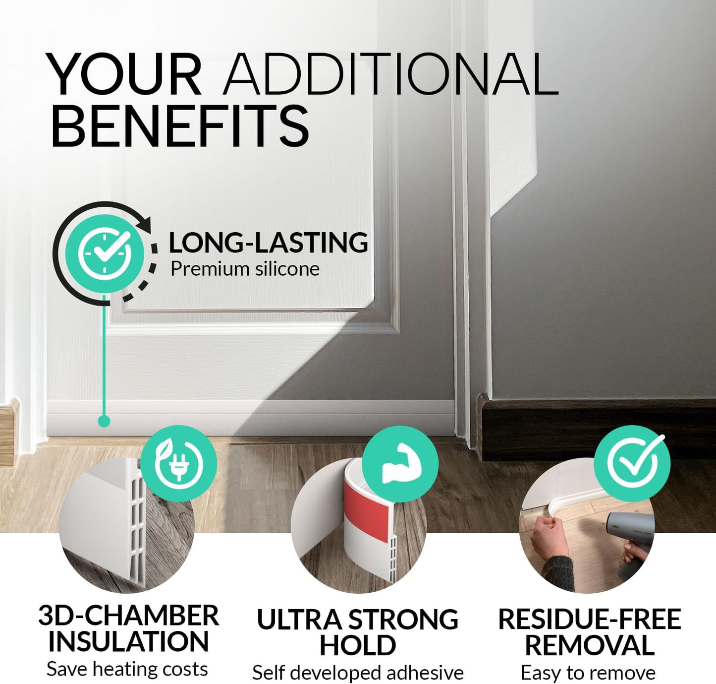 Vellure® Door Draft Stopper for Bottom of Door – Sleek Bedroom Decor Accent, Saves Energy and Blocks Cold Air