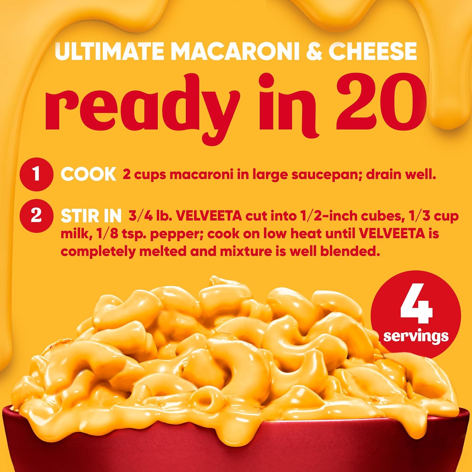 Velveeta Original Cheese Block – Late-Night Study Snack for College Students and Dorms, 16 oz
