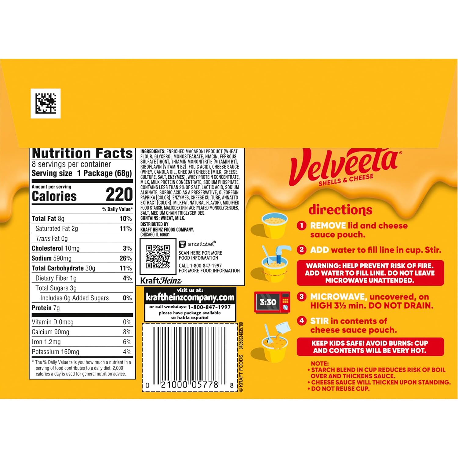 Velveeta Shells & Cheese Original Microwaveable Cup – Easy After-School Lunch for Kids, Single-Serve Pasta Snack