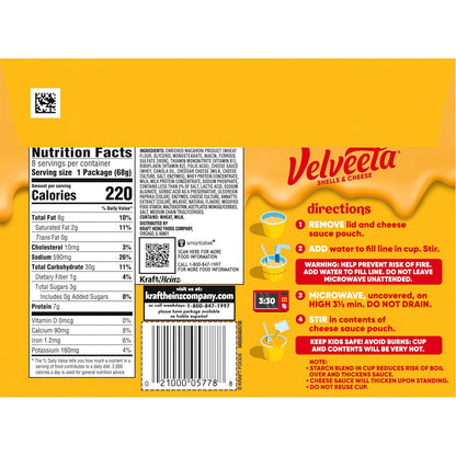 Velveeta Shells & Cheese Original Microwaveable Cup – Easy After-School Lunch for Kids, Single-Serve Pasta Snack