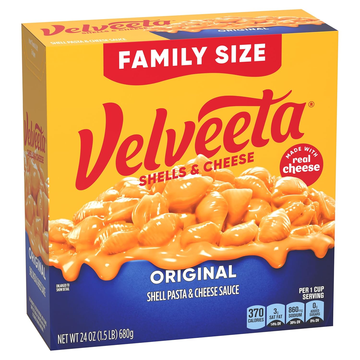 Velveeta Shells & Cheese Original Shell Pasta & Cheese Sauce Value Size, 24 oz Box – Quick 10 Minute Lunch Between Study Sessions
