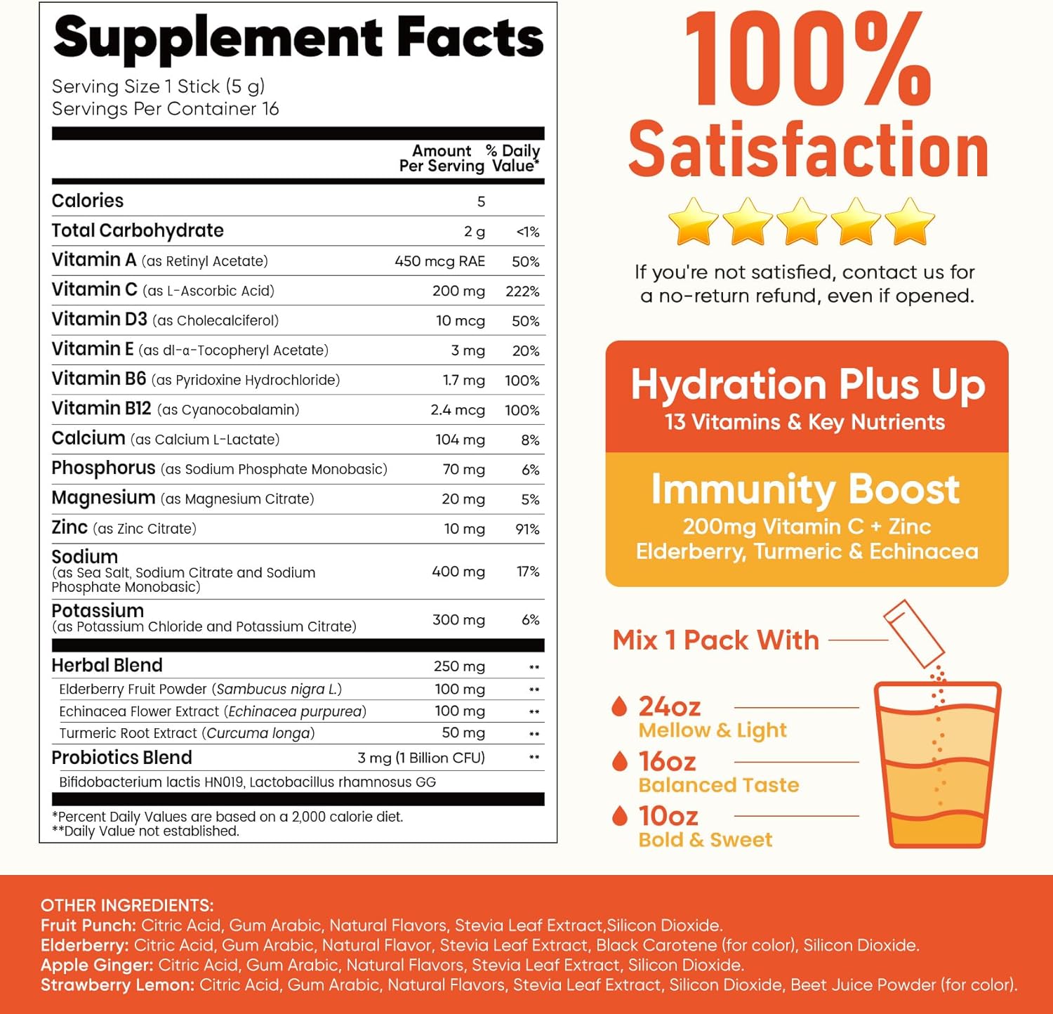 Venture Pal 2-in-1 Hydration + Immune Electrolyte Powder – Travel & Outdoor Hydration Packets with 7 Electrolytes, Elderberry & Probiotics