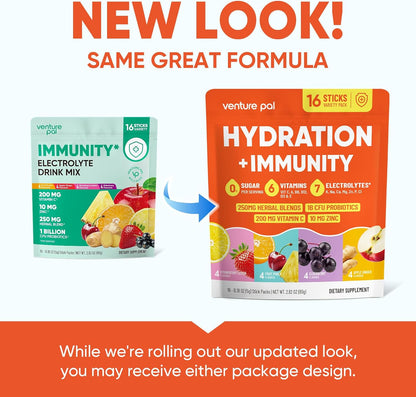 Venture Pal 2-in-1 Hydration + Immune Electrolyte Powder – Travel & Outdoor Hydration Packets with 7 Electrolytes, Elderberry & Probiotics