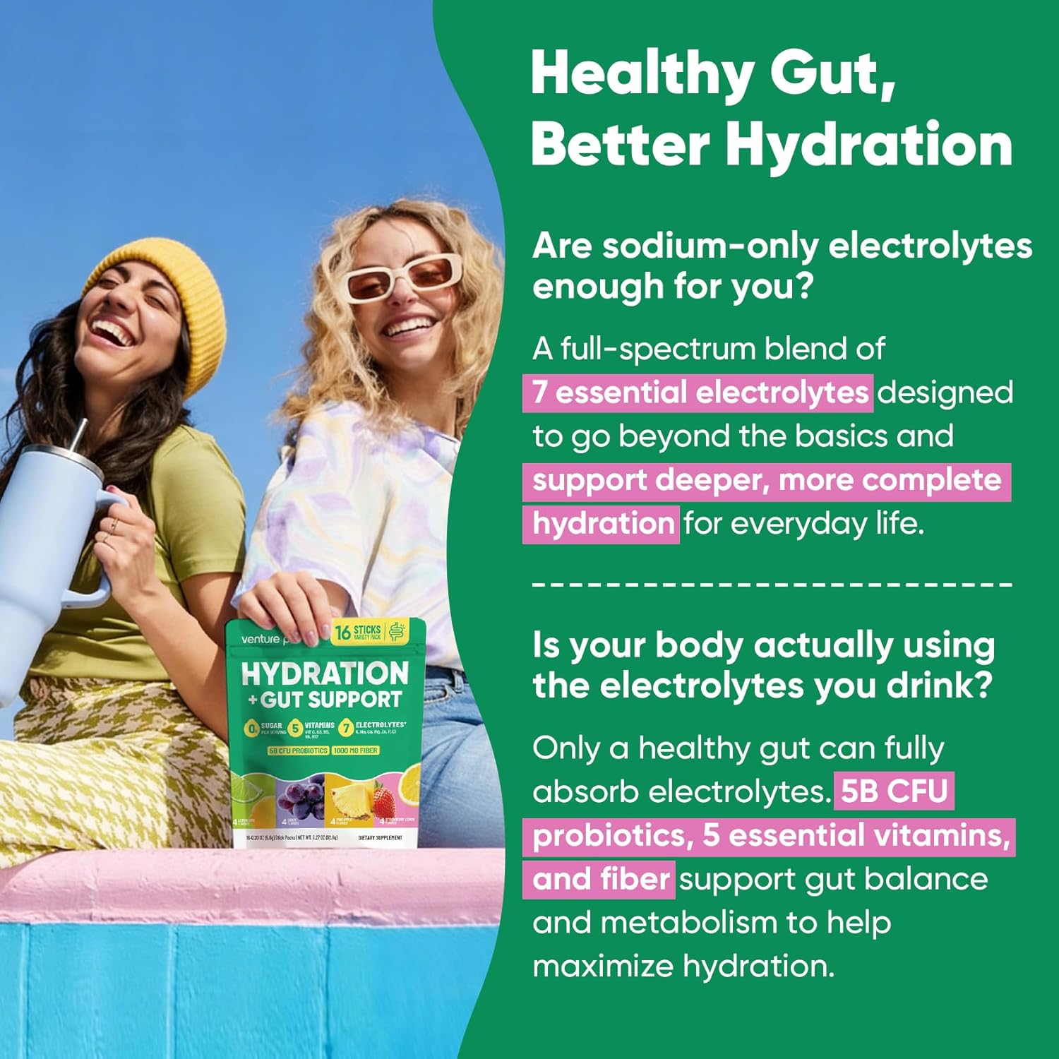 Venture Pal 2-in-1 Hydration Packets – Portable Electrolyte Powder Sticks for Hiking, Camping, and Outdoor Adventure