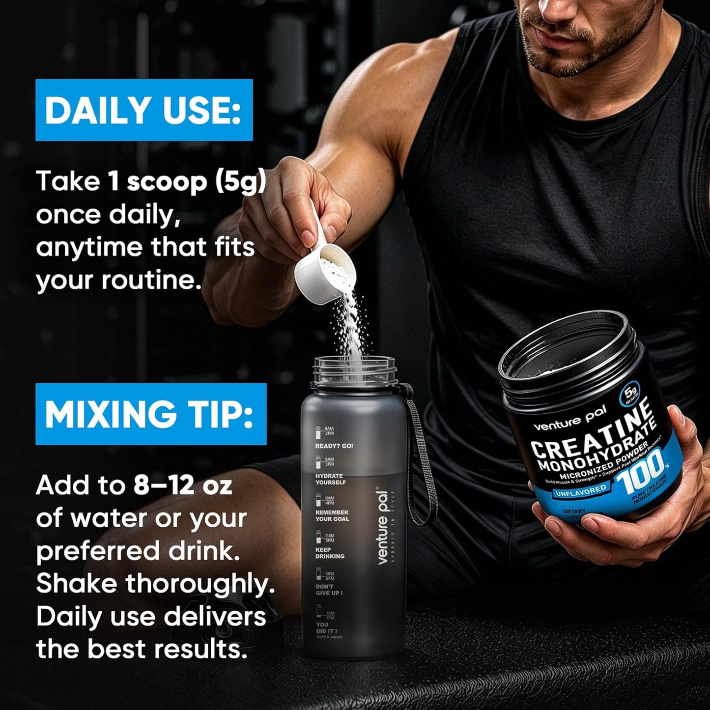Venture Pal Creatine Monohydrate Powder – Minimalist Supplement Jar for Clutter-Free Counters