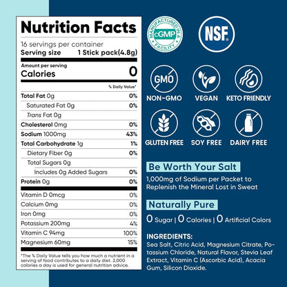 Venture Pal High Sodium Electrolyte Powder Sticks – Trail-Ready Hydration Packets for Hikers and Backpackers, Zero Sugar 16-Count