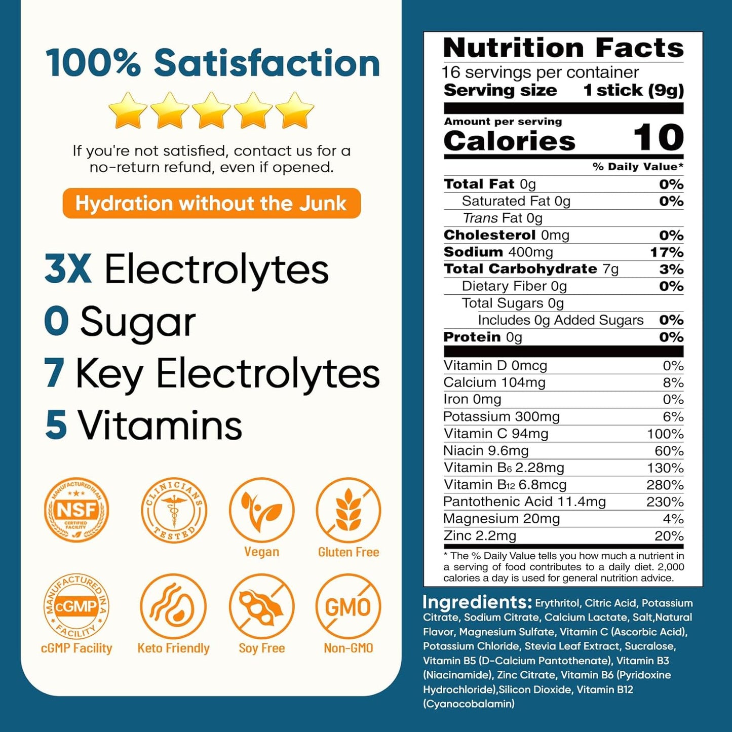 Venture Pal Sugar-Free Electrolyte Powder Sticks – Portable Hydration for Camping, Hiking & Patio Workouts, 5 Flavor Variety
