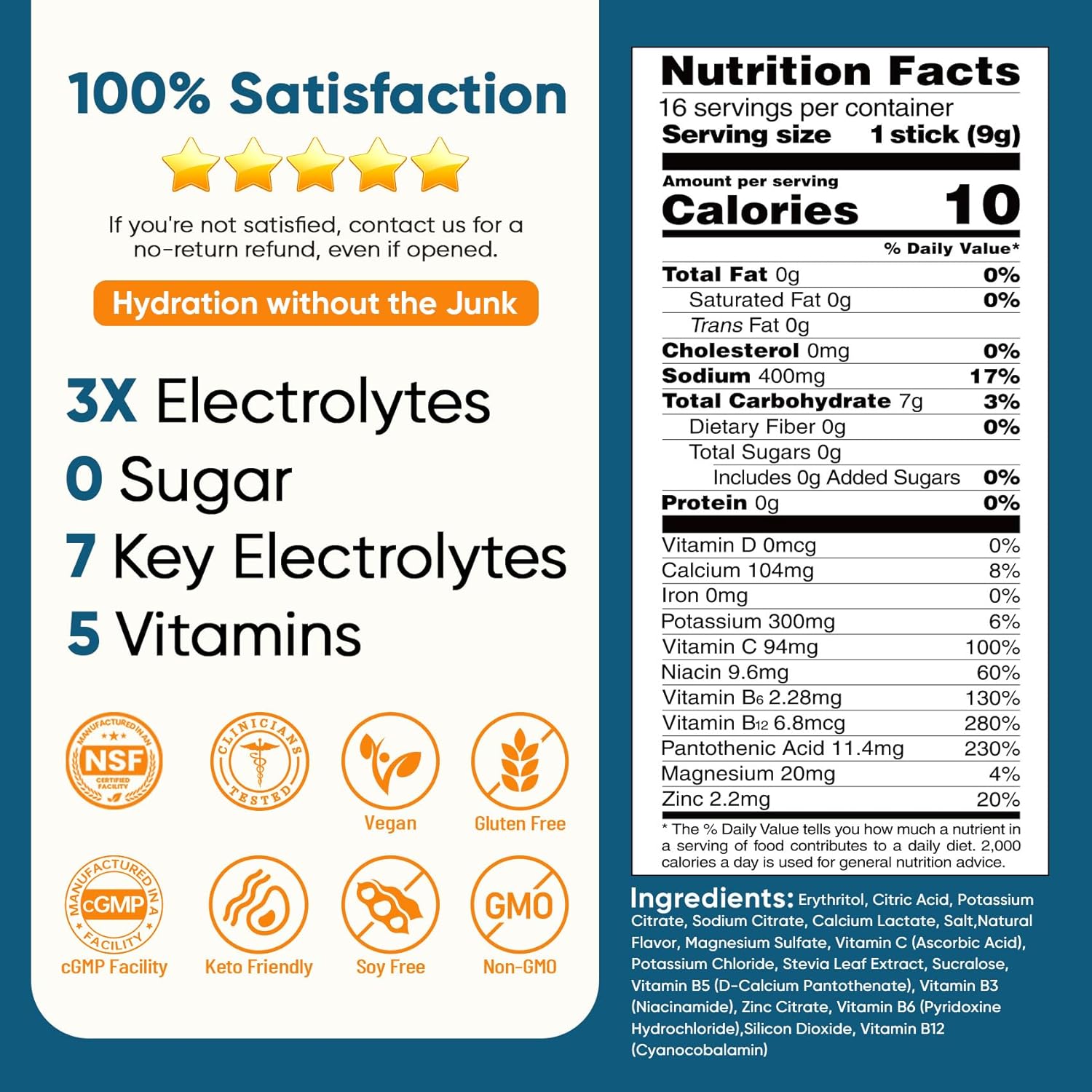 Venture Pal Sugar-Free Electrolyte Powder Sticks – Portable Hydration for Camping, Hiking & Patio Workouts, 5 Flavor Variety