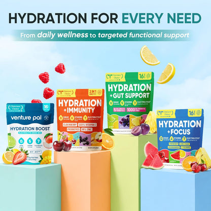 Venture Pal Sugar-Free Electrolyte Powder Sticks – Portable Hydration for Camping, Hiking & Patio Workouts, 5 Flavor Variety