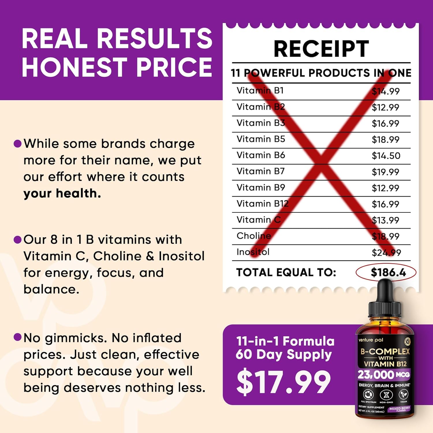 Venture Pal Vitamin B Complex Liquid Drops – Sublingual B12 Methylcobalamin for Focus and Mental Performance at the Home Office