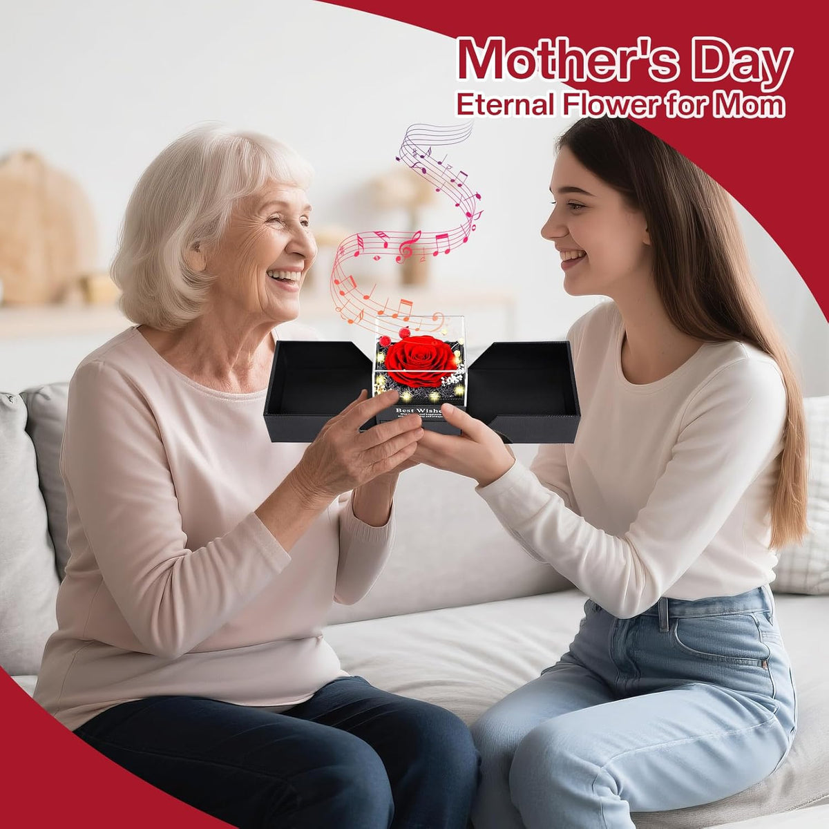 Verocharm Preserved Rose with Music and Soft Light – Calming Wind-Down Ritual and Self-Care Night Light for Her Bedroom, 5-Minute Auto Timer