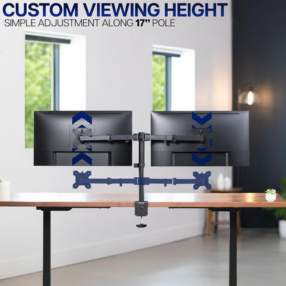 VIVO Dual Monitor Stand in Matte Black, Clean and Simple Desk Mount for Minimalist Home Office