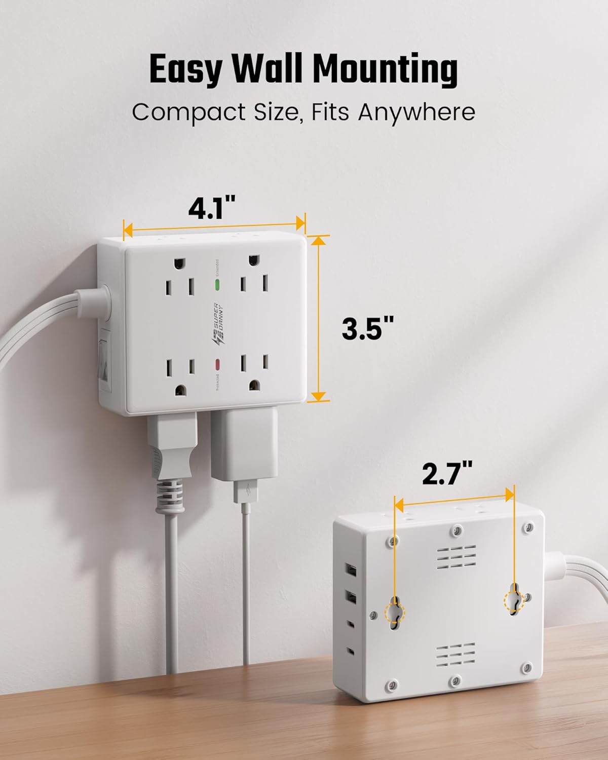 VoltaHub Tower – Clean Desk Charging Station, Ultra-Thin Flat Plug Power Strip with Neutral White Finish