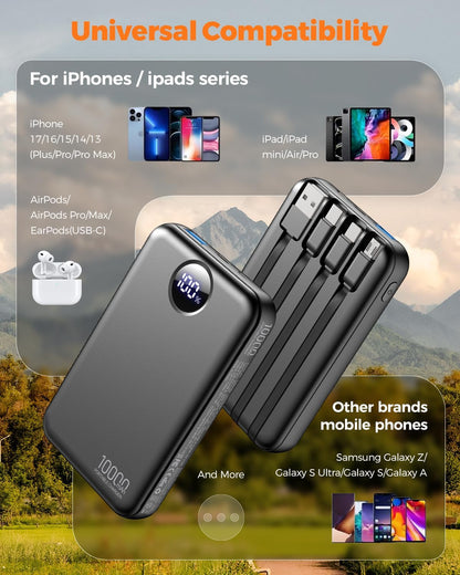 Voltura Voya 5-Device Power Bank with Hidden Built-in Cables – Streamlined Travel Essential for Fans of Minimalist Design
