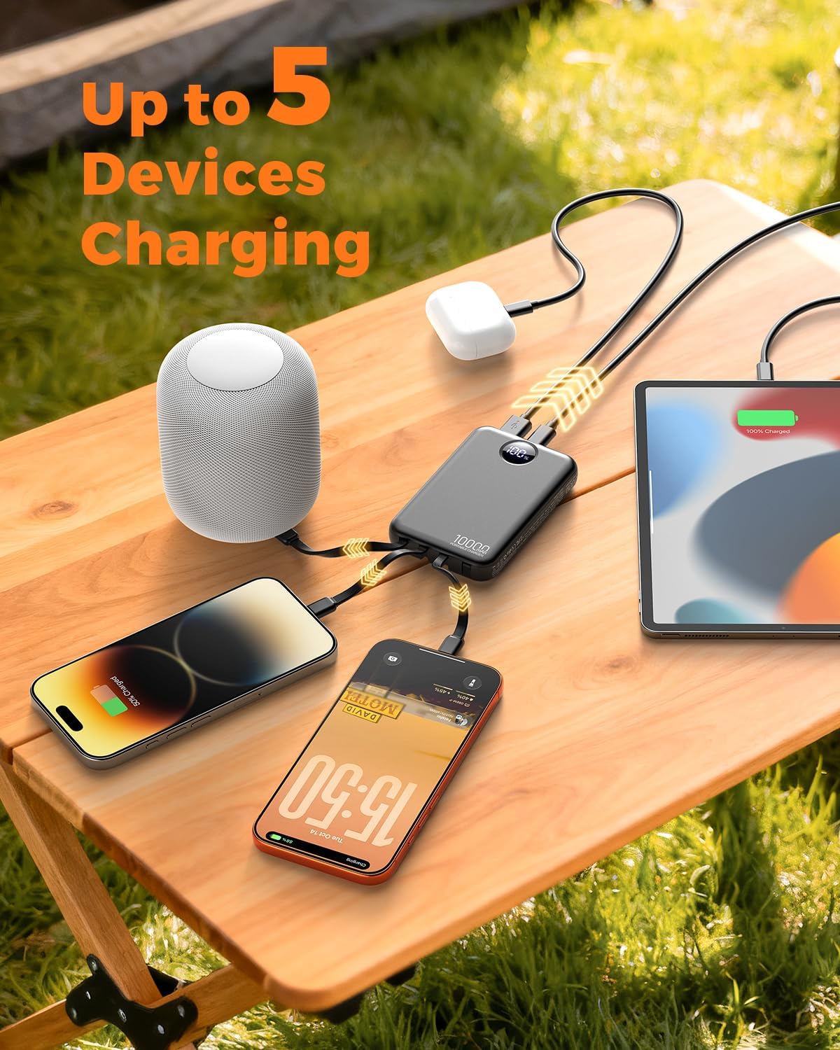 Voltura Voya 5-Device Power Bank with Hidden Built-in Cables – Streamlined Travel Essential for Fans of Minimalist Design