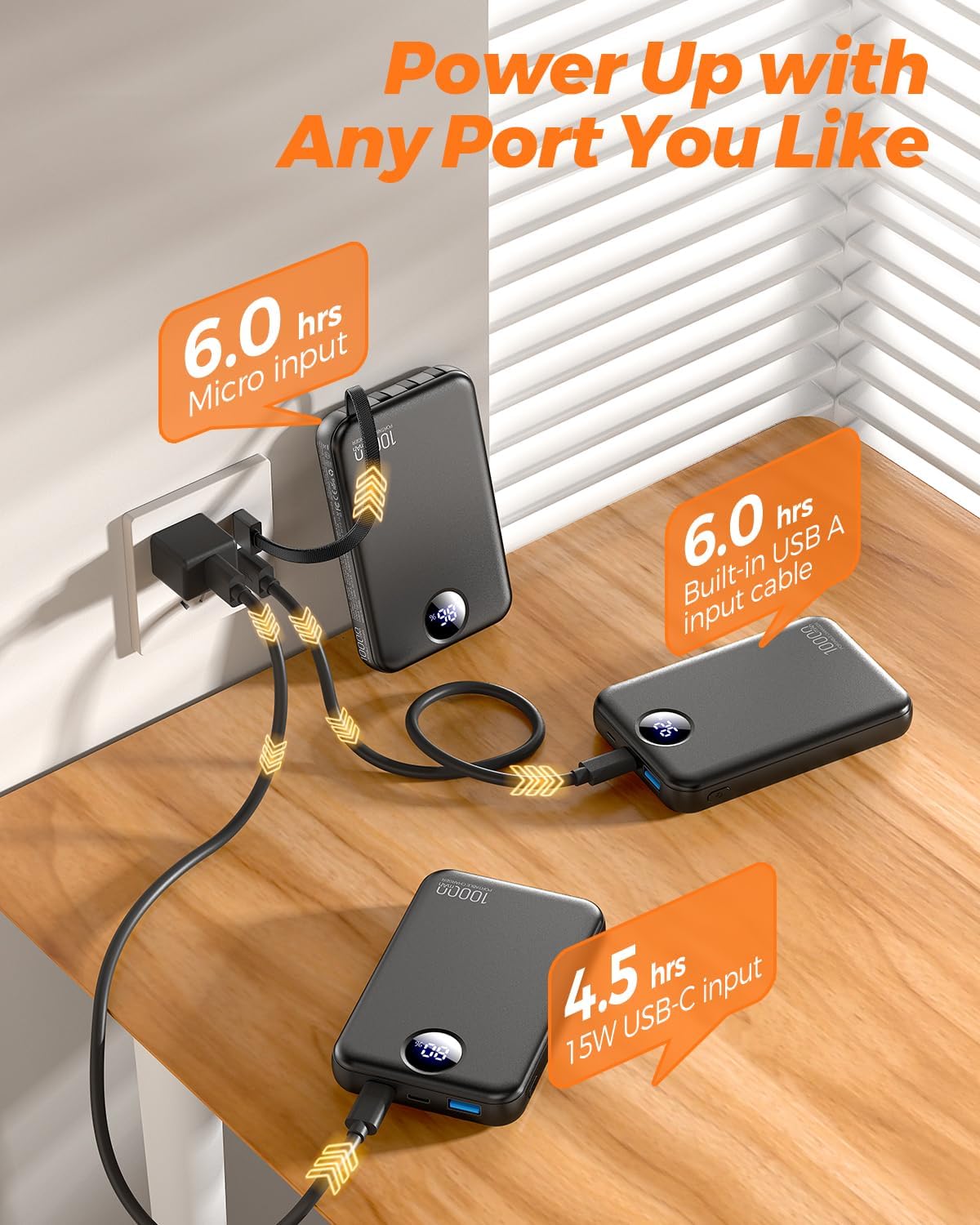 Voltura Voya 5-Device Power Bank with Hidden Built-in Cables – Streamlined Travel Essential for Fans of Minimalist Design