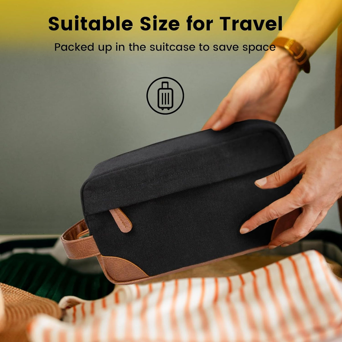 Vorspack Canvas Toiletry Bag - Minimalist Grooming Pouch for Clutter-Free Bathroom Counters, Neutral Tones