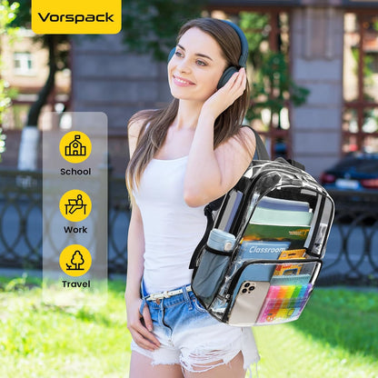 Vorspack Clear Backpack – Practical Back-to-School Gift for Teens, Clear PVC Bookbag
