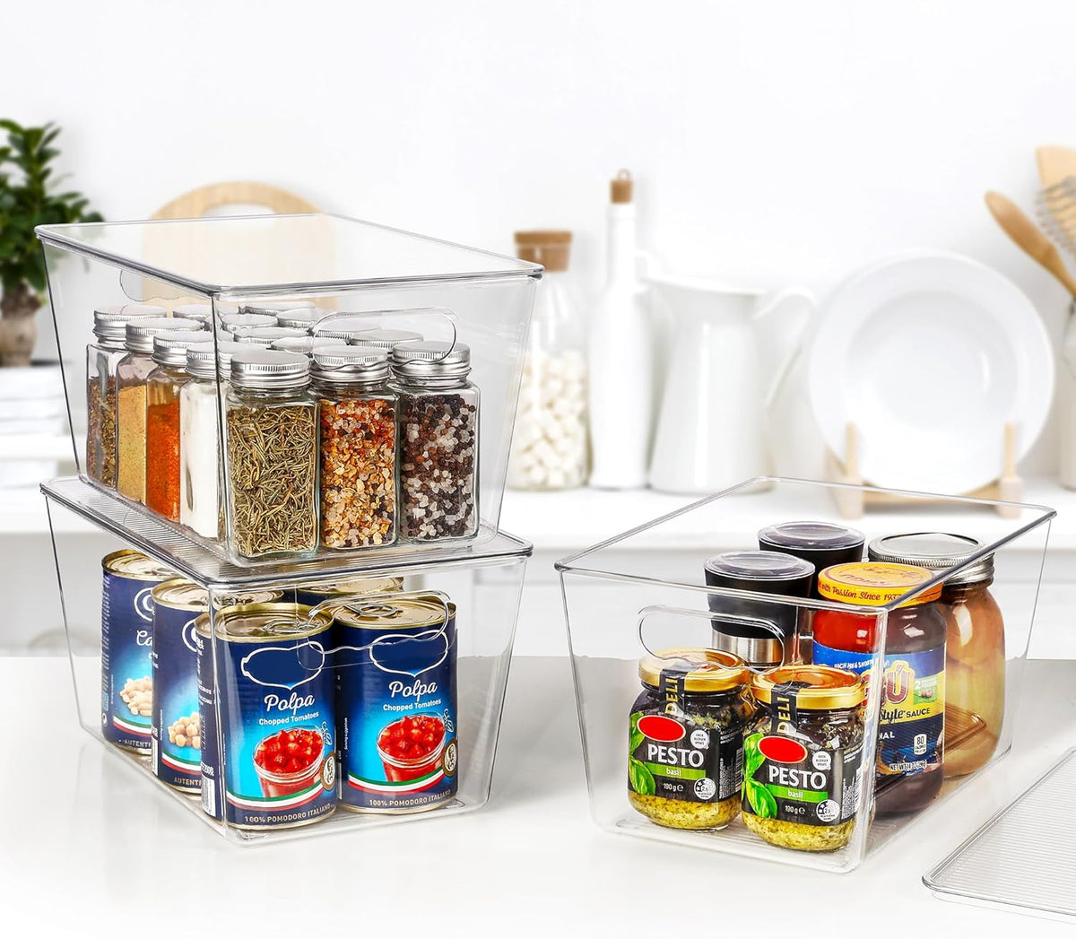 Vtopmart Clear Stackable Storage Bins – Home Office Pantry Organizer, Sort Snacks and Supplies Fast