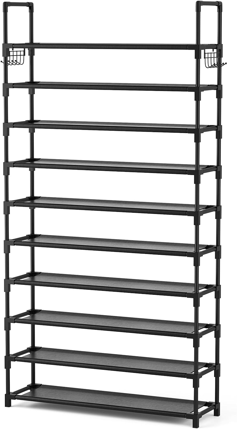 VTRIN 10 Tier Large Capacity Shoe Tower Reinforced Iron Frame Organizer for Growing Families and Busy Entryways