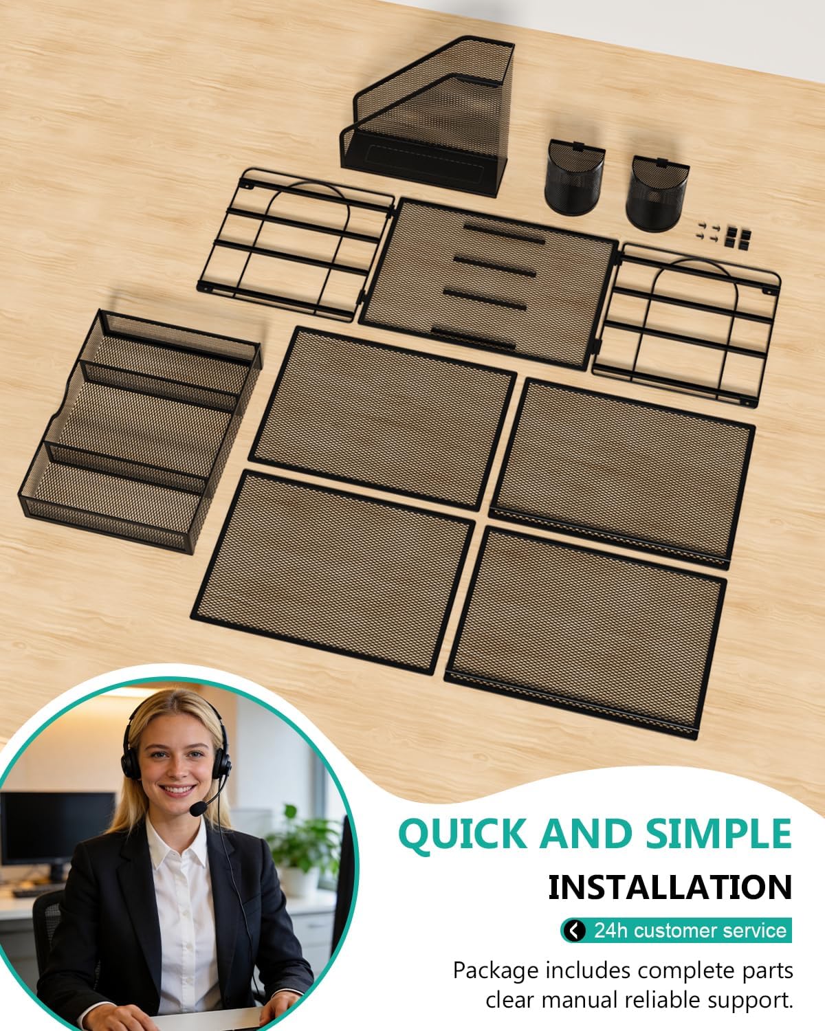 WALI Less-Is-More Desktop File System for Minimalist Home Offices, Compact Tiered Letter Tray with Integrated Drawer and Pen Cups
