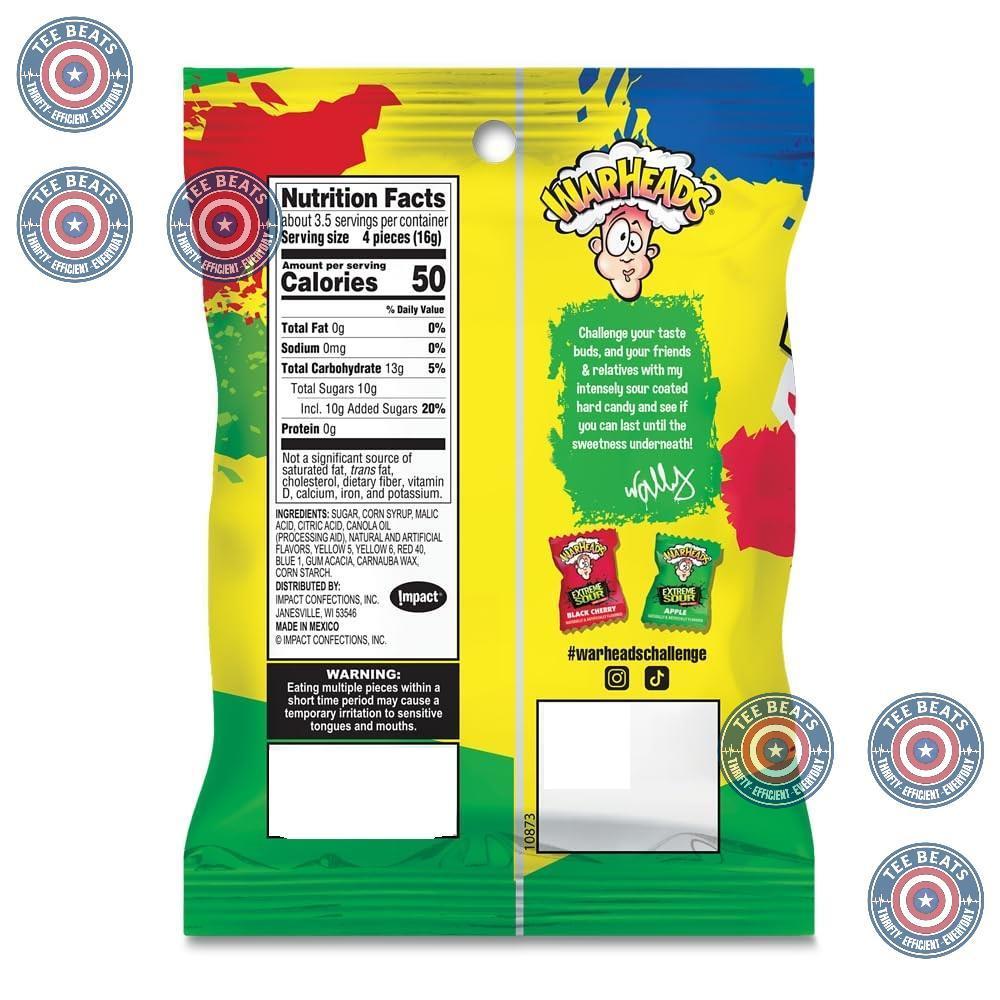 WARHEADS Extreme Sour Hard Candy - Nostalgic Candy Gift Box for Adults and Sour Lovers - 3 Pack