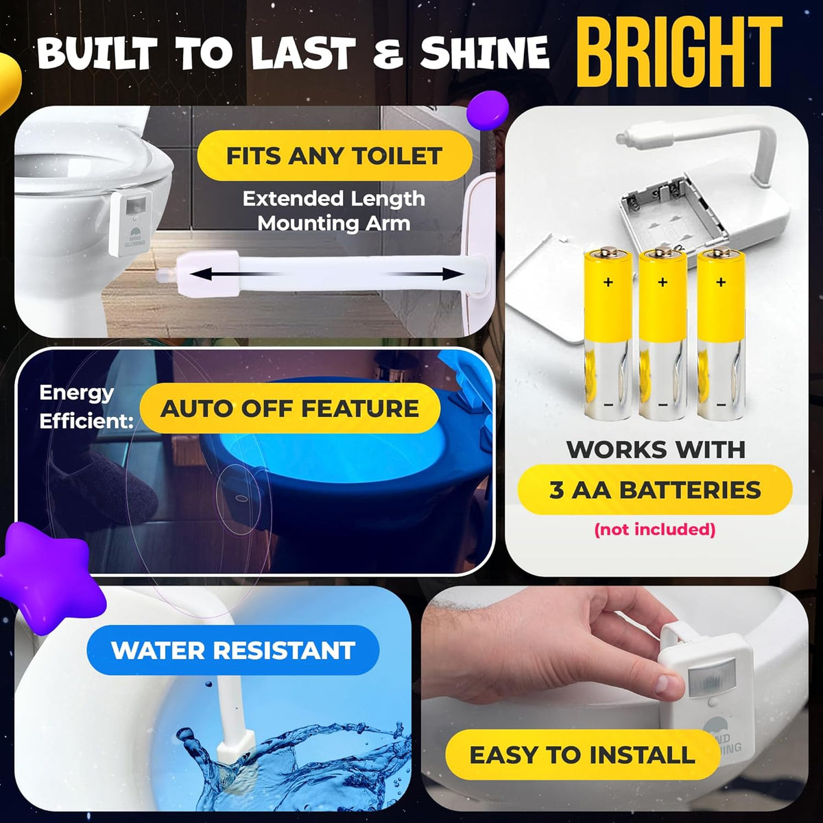 water-resistant abs plastic construction rated for bathroom environments