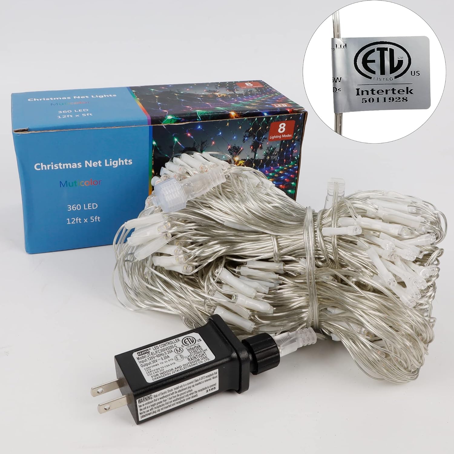 WATERGLIDE Outdoor Christmas Net Lights 12ft x 5ft 360 LED Mesh for Living Room, Mantel, and Cozy Home Aesthetic