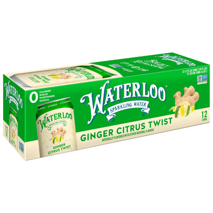 Waterloo Sparkling Water, Ginger Citrus Twist Naturally Flavored, 12 Fl Oz Cans (Pack of 12) – Zero Calories and Zero Sugar or Sweeteners