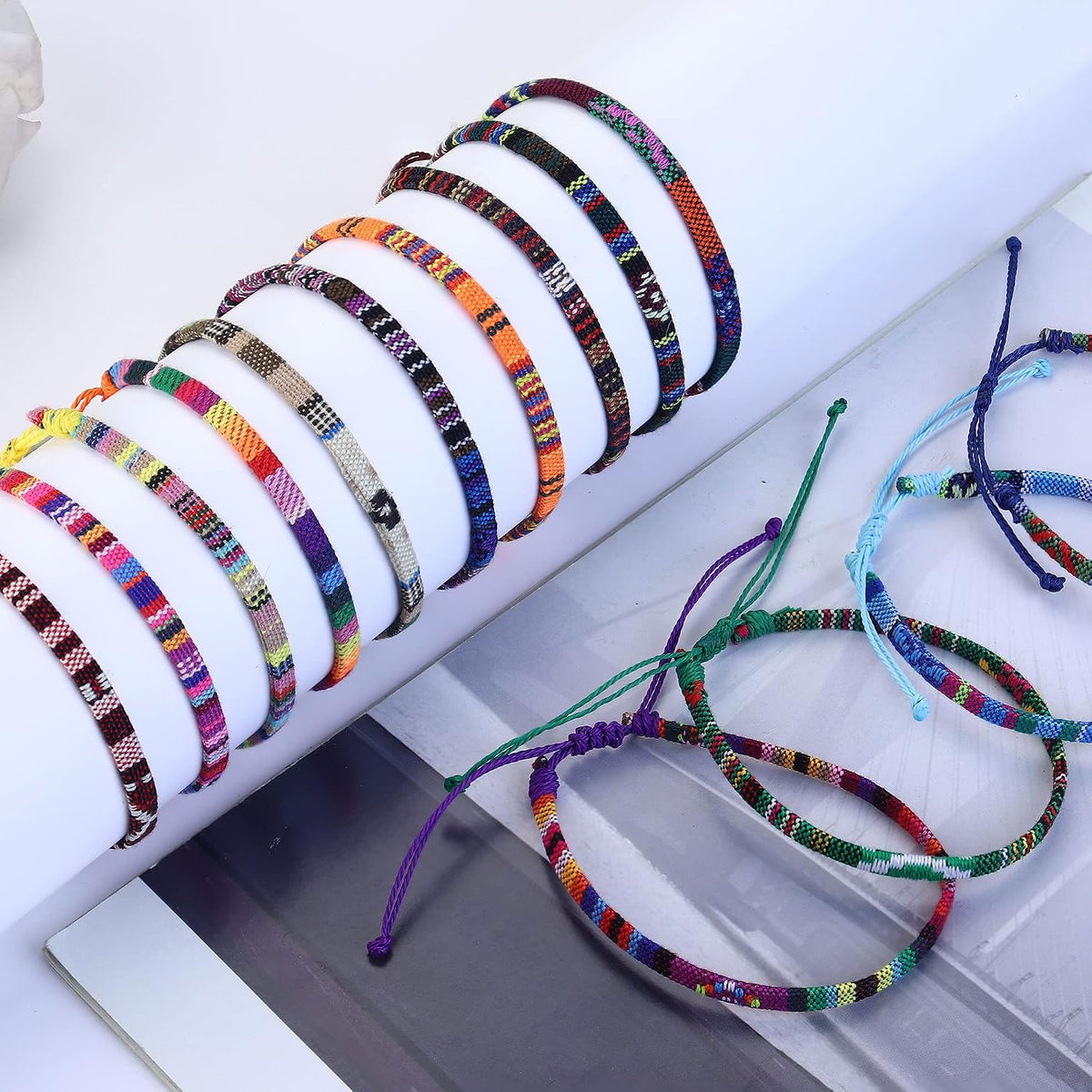 WATERPROOF JEWELRY 24-Pack Adjustable Classic Anklets – Intentional Boho Accessory, Simple Handmade Beaded Rope Bracelet for Everyday Wear